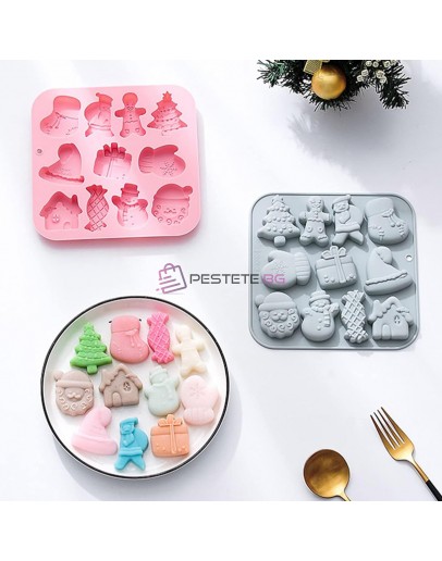 Силиконова форма за коледни сладки молд с 11 фигури